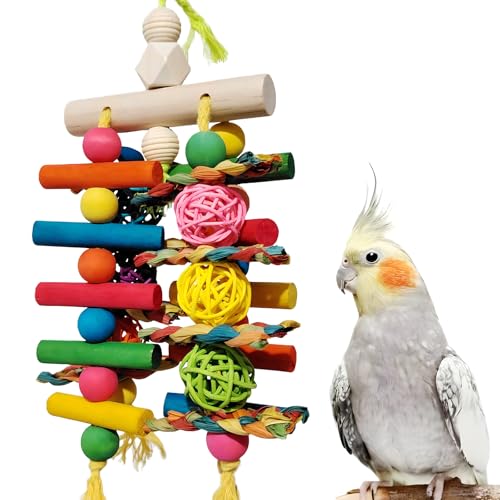Colorful Corn Husk & Wicker Ball Bird Chew Toys for Cockatoos, Quaker Parrots & Amazon Parrots