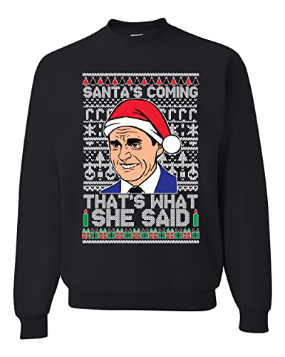 Santas Coming That'S What She Said Michael Scott Ugly Christmas Sweater 1 Santas Coming That’S What She Said Michael Scott Ugly Christmas Sweater