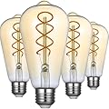 Jacqueny ST64 Vintage Edison Filament Led Bulb Amber, 4 Pack Long Lasting Antique Edison Bulb ST64 4w (40watt Equivalent), Dimmable 2200K Warm White ST19 Light with 90 CRI for Home, Bedroom and Office
