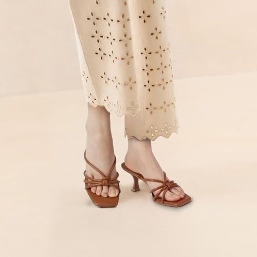 Image of Women's Strappy Square Open Toe Kitten Heels Sandals Knotted Design Summer Fashion Slip On Mule Style