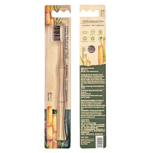 YSEDF Natural Horsehair Bamboo Handle Toothbrushes No Nylon Totally Biodegradable Horse Hair and Bamboo Toothbrushes (Pack of 2)