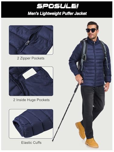 Image of SPOSULEI Men Puffer Jacket Packable Lightweight Winter Jackets Coats Outdoor Waterproof Insulated Jackets
