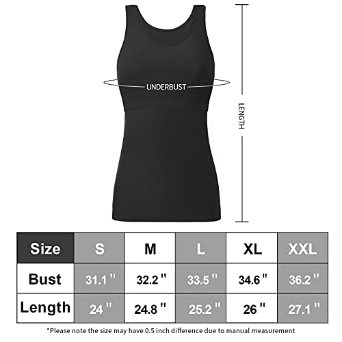 Orrpally Basic Tank Top With Bra For Women Cotton Shelf Bra Undershirt Cami Tank Tops 3-Pack Black/Gray/Wine Red Xl #TOP5