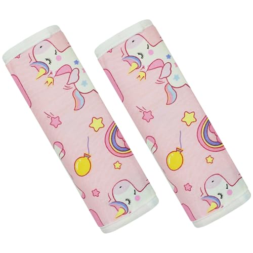 CUXFLS Baby Strap Cover for Children, 2 Pcs Infant Car Seat Belt Cover Pad, Neck Pad Protector for Kids Newborn Toddlers (Pink Unicorn)