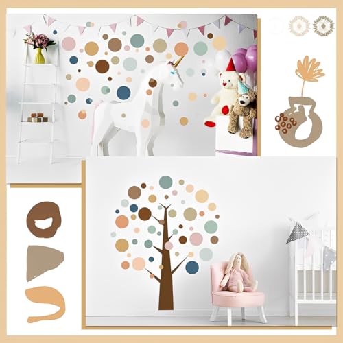 140 Stück Große Wandtattoo Punkte Aquarell Wandtattoo Kinderzimmer, Klebe-Punkte Bunt, Selbstklebend Kreise Stickers, Tupfen Wandsticker für Mädchen Junge Schlafzimmer, Babyzimmer Deko
