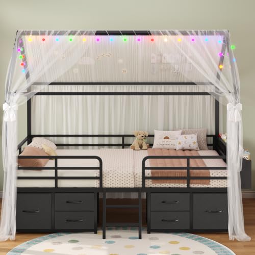 ADORNEVE Full Bed Frame with 6 Drawers,Metal House Boys Bed,Black - image 6
