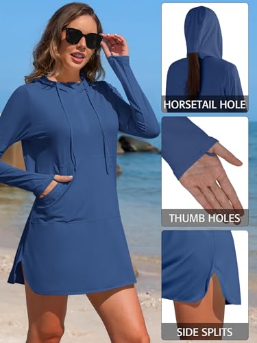 ATTRACO Womens Rash Guard Shirts Hooded Swim Shirts with Pockets Zipper Swimsuit Cover Up4