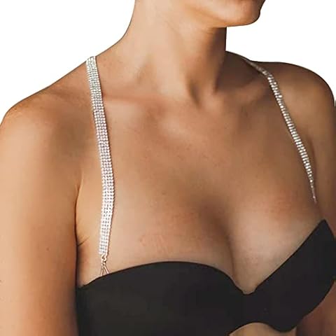 Luxury Rhinestone Bra Shoulder Straps Crystal Shoulder Strap Chain Rhinestone Underwear Chain Bridal Wedding Dress Bra Shoulder Chain for Women Body Jewelry (Rhinestone-silver) Cover
