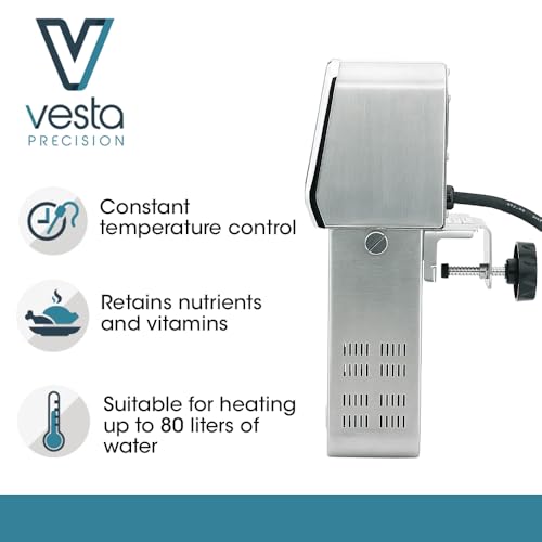 Vesta Precision Professioneller Roner Thermozirkulator zum Niedertemperaturgaren SV330 | Inklusive WLAN-Steuerungs-App und Timer | 2300 W Vakuum-Kochmaschine aus Edelstahl