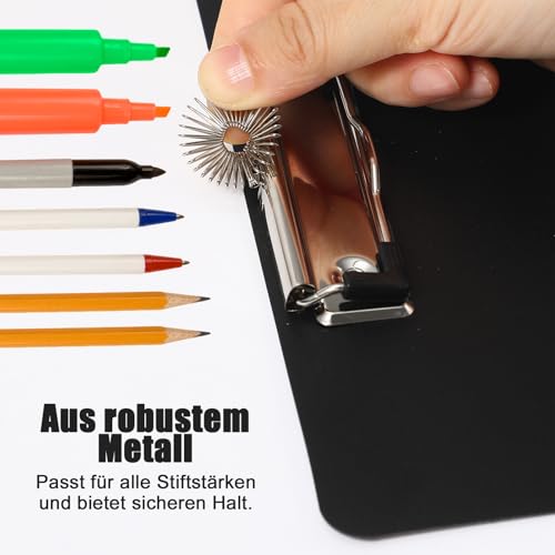 Halinuia 2 Stück Schreibbrett Klemmbrett a4 mit Elastisch Stifthalter & 2 Gelstifte, Clipboard a4 mit Robustem Rutschfest Clip, Schwarz Zwischenablage Schreibblock für Studenten Schule Büro