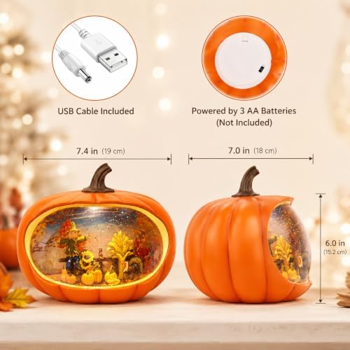 Fall Decor Snow Globes Lighted Pumpkin Thanksgiving Decoration Swirling Glitter Snow Globes Pumpkin Table Accent for Fall Decoration for Home — 사진 2