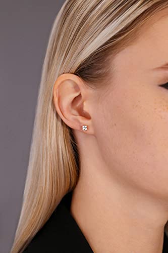 14K White Gold Solitaire Square Princess-Cut Cz Stud Earrings With Secure Screw-Backs (4Mm) #TOP1