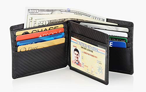 Stealth Mode Leather Bifold Wallet For Men With Id Window And Rfid Blocking (Carbon Fiber) #TOP1