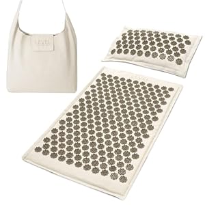 Level Body Mind Soul – Acupressure Mat and Pillow Set | Coconut and Linen Material | Acupressure Mat for Back and Head | Carrying Bag Included | Acupuncture for Stress and Tension Relief