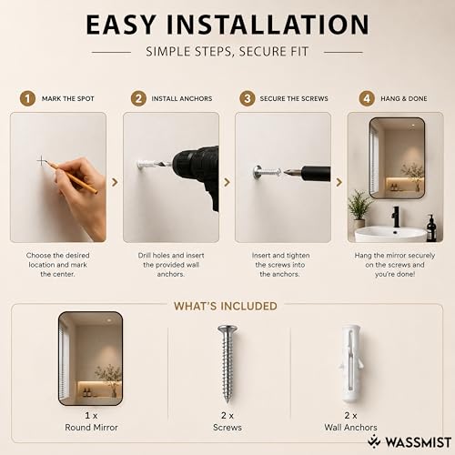 Image of WASSMIST Mirror for Bathroom Wall | Square Bathroom Mirror with Aluminium Frame | HD Reflection Wall Mirror for Living Room /Bedroom (20 X 28 inch)