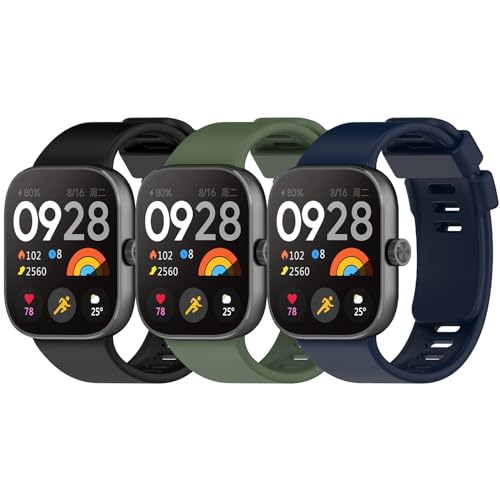 WindRen 3 Pièces Silicone Bracelet Compatible avec Bracelet Xiaomi Redmi Watch 6/5/4, Bracelets Soft Silicone Sports pour Xiaomi Mi Band 9 Pro/Xiaomi Mi Band 8 Pro