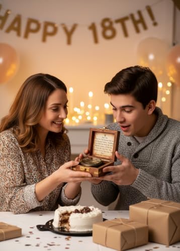 Brújula grabada con caja de madera para regalo a hijo miniatura 3