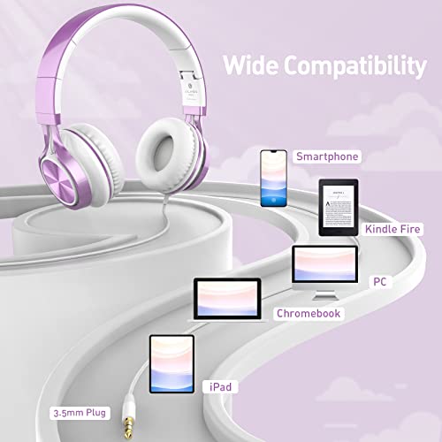 Image of AILIHEN Kids Headphones for School with Mic Wired, 3.5mm Jack, Purple