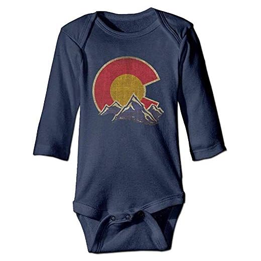 Retro Vintage Colorado Mountain Boutique Baby Bodysuit Onesie Unisex Long Sleeve Navy, 6-12 Months