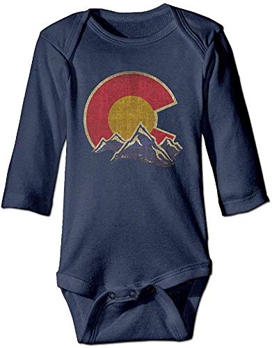 Image of Retro Vintage Colorado Mountain Boutique Baby Bodysuit Onesie Unisex Long Sleeve Navy, 0-6 Months