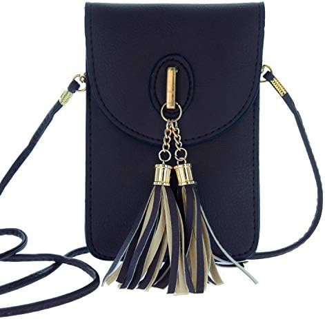 Women's Small Tassel Crossbody Wallet Clutch bag with Touch Screen Window in Navy