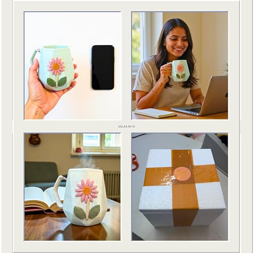 Image of Handmade Ceramic Mug 3D Daisy Flower Design Coffee Tea Cup 240 ml Gift for Coffee Lovers Kitchen Decor (Pink /Light Blue /Yellow /Grey) (Light Blue)