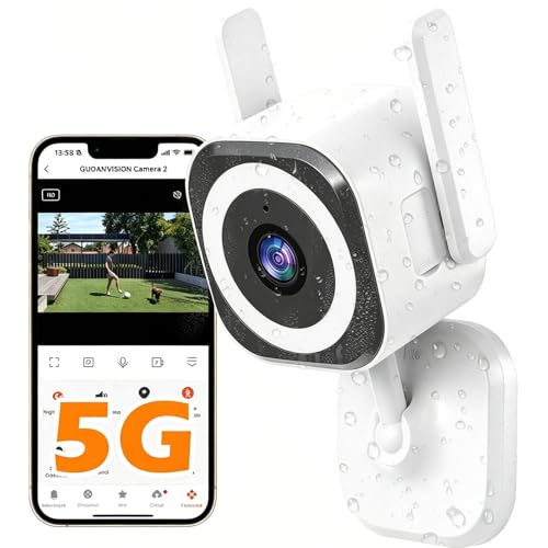 GUOANVISION 5G 2K Telecamera di Sorveglianza Esterna/Interna, Telecamera di Sorveglianza WLAN per Interni/Esterni, Baby Monitor con App, Telecamera per Cani, IP66 Impermeabile, Audio a 2 Vie, Zoom