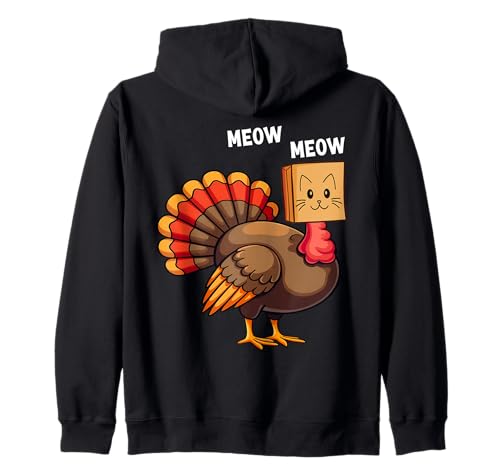 Divertido pavo gato miau divertido amante de los gatos humor de Acción de Gracias Sudadera con Capucha