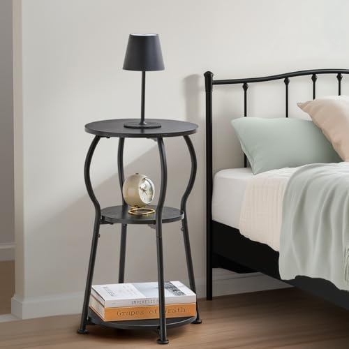 ZEXVIDA Runder Beistelltisch Vintage, 3-Stufiger Industrieller Couchtisch Klein mit Robustem Metallrahmen, Nachttisch Kleiner Tisch Runder Sofatisch für Wohnzimmer Schlafzimmer Balkon (Tintenschwarz) – Bild 7