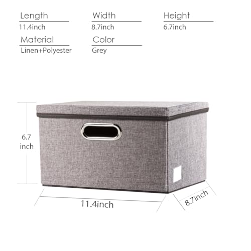 Image of PRANDOM Storage Bins with Lids [3-Pack] Linen Fabric Foldable Storage Boxes Organizer Containers Baskets Cube with Cover for Home Bedroom Closet Office Nursery Grey（11.4X8.6X6.7