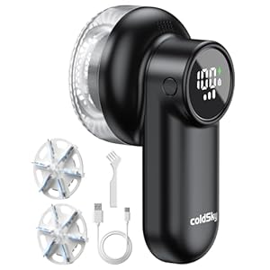 coldSky Rechargeable Fabric Shaver, Lint Shaver with Digital Display, Sweater Shaver with 6-Leaf Blades and Safety Lock, 3-Speeds Defuzzer Remove Fuzz, Pills from Clothes, Furniture, Sofa, Blanket
