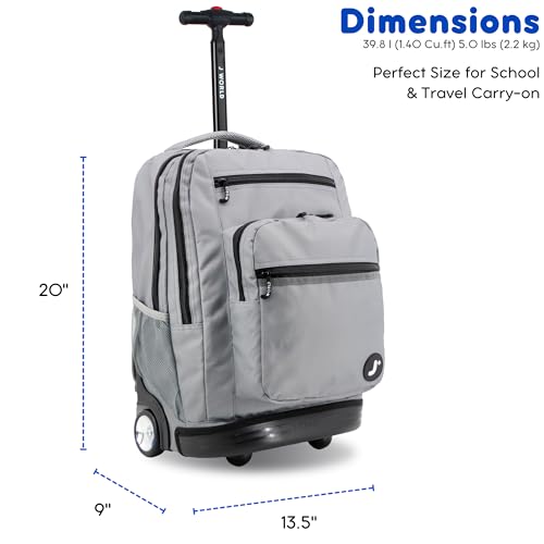 Image of J World Sundance Laptop Rolling Backpack for Girls Boys. Roller Bookbag with Wheels, 20 Inch, Grey