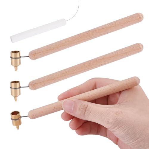 UNICRAFTALE 3Pcs 3 Sizes Hot Wax Pens Wooden Fine Line Paint Pens for Ukrainian Pysanky Making Brass Tip Detail Pen with Clean Wire for Ukrainian Easter Eggs Detailed and Creative Designs