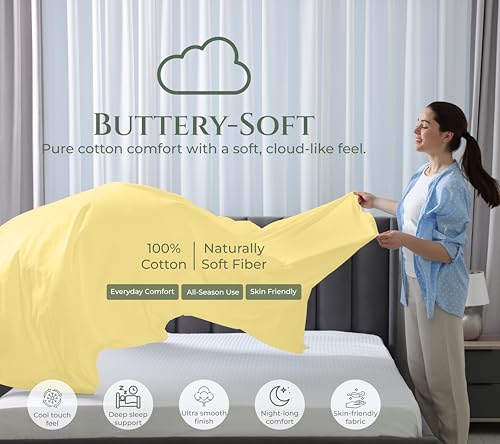 Image of Royale Linens 100% Organic Cotton Full Size Flat Sheet Only - Percale Top Sheets - Full Flat Sheet Sold Separately - Lightweight & Super Soft 100% Cotton Yellow Bed Sheets Only (81 inch x 96 inch, Yellow)