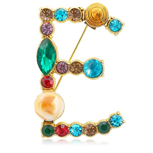 Letter Brooch Pins Initial Colorful Rhinestone Resin Brooch For Women Crafts Breastpin Gold E #TOP20