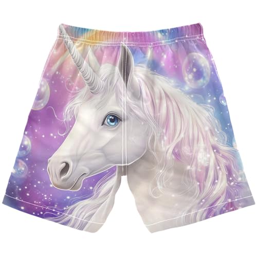 White Horse Rainbow Unicorn Bubbles Boys Swim Trunks Kids Toddler Beach Board Shorts Teen Quick Dry Bathing Suit Swimsuit2
