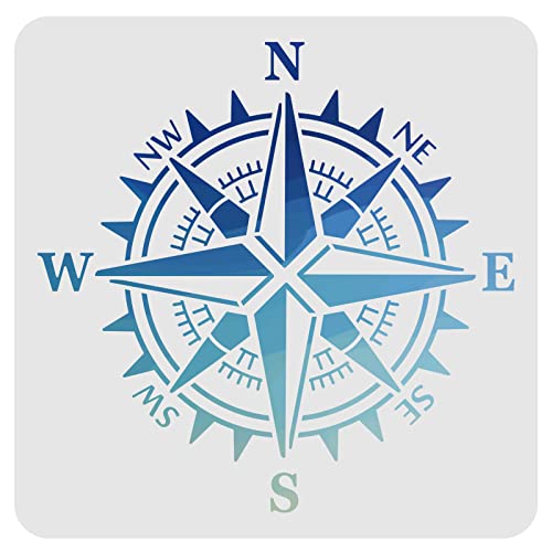 FINGERINSPIRE Compass Wall Decoration Template 11.8x11.8 Inch Large Drawing Painting Stencil - Plastic Square Reusable for Wood, Walls, Fabric, Airbrush