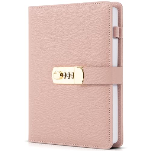 Aesthetic Diary with Lock – Beautiful Leather Journal with Easy to Change Code Lock & Refillable Pages – Quality Planner for Women with Bookmark & Pen Holder to Securely Protect Thoughts & Memories