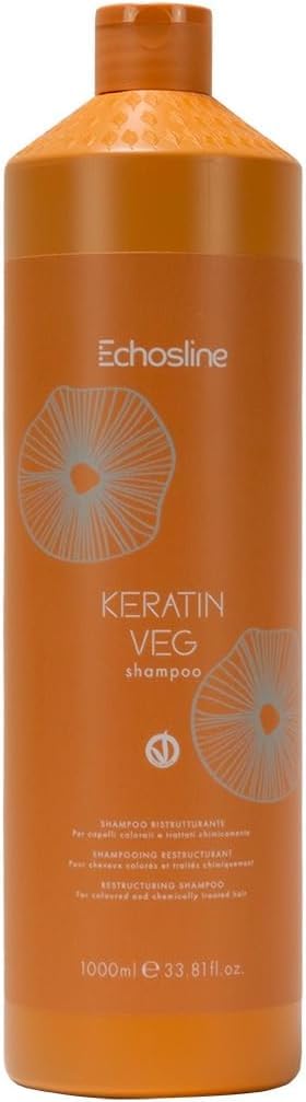 Set Keratin Veg , Shampoo e Maschera Senza Sali per Capelli Colorati e Trattati , adatti per stiratura alla cheratina, completamente Vegani Con Fiale alla Keratina,1000 ml