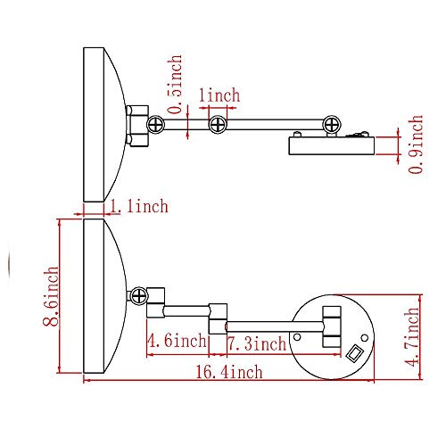 Miroir grossissant mural LED 7X avec double bras pliable pour salle de bain d'hôtel