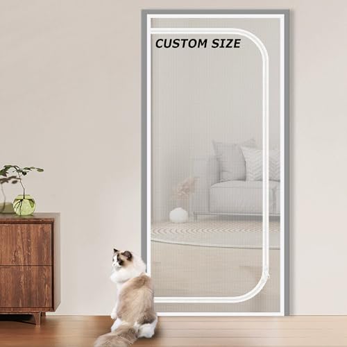 Puerta mosquitera autoadhesiva de tamaño personalizado para gatos y perros, red de balcón con cremallera, mosquitera antiinsectos para puerta de cocina, patio, pantalla a prueba de arañazos para