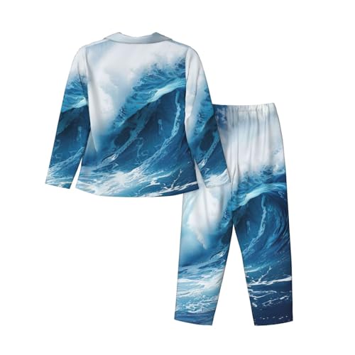 Pyjama vagues de l'océan imprimé HD avec ensemble de nuit thermorégulateur