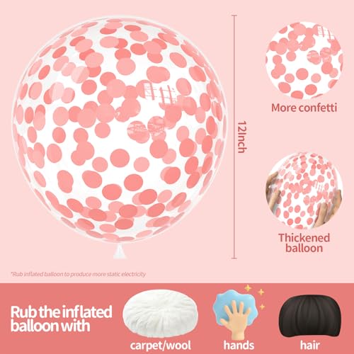 Image of VHUWE Coral Red Confetti Balloons 25 Pcs, 12 Inch Thickened Clear Latex Balloon with Confetti Inside for Birthday Party Baby Shower Graduation Anniversary Engagement Decorations Supplies