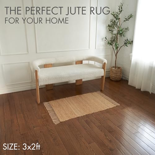 KIBAGA Beautiful Jute Rug for Your Home - This Natural 2x3 ft Hand Woven Rug Fits Perfectly Into Your Entry Area, Kitchen Or Living Room - Modern Braided Mat Enhances Any Boho/Farmhouse Decor
