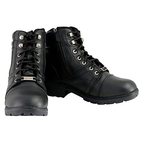 Milwaukee Leather MBL9300 Bota feminina preta de couro com cadarço com zíper tamanho - 36