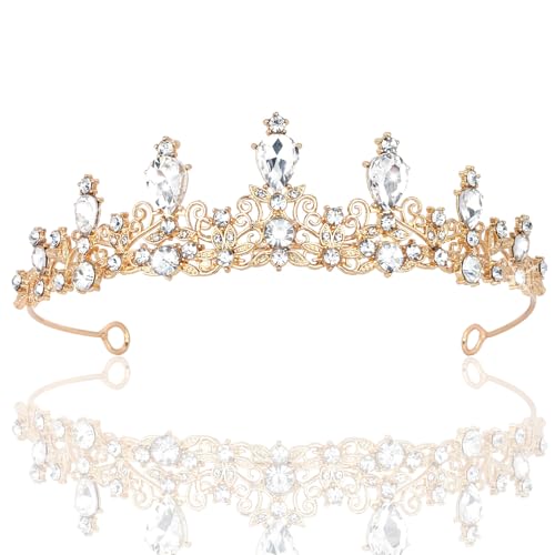 Image of CURASA Tiara And Crown For Women Gold Princess Crowns Rhinestone Fairy Metal Headband Crystal Tiaras For Wedding Bridal Birthday Party Prom Hair Accessories
