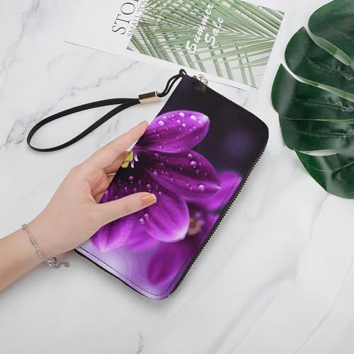 Fashionable Large-capacity Purple Flower Printed Leather Wallet Vertical, Internal Multi-compartment Design - Meet Your Diverse Travel Needs4