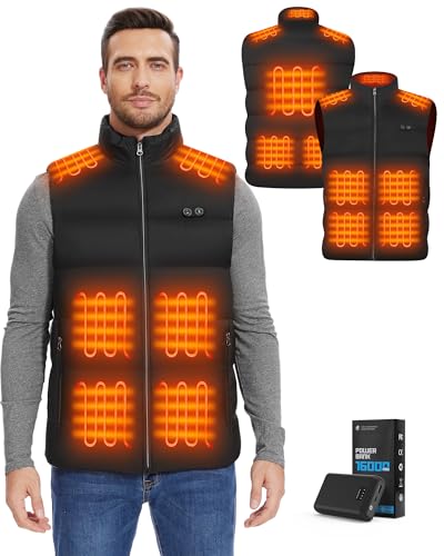 Men's Heated Vest with Adjustable Zippers and 16000mAh Battery Pack