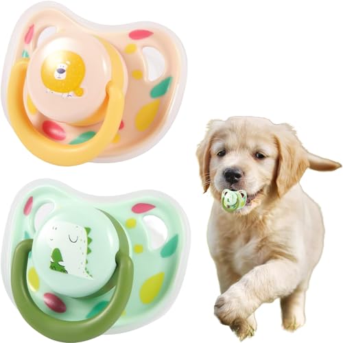 Sndperiexam Pet Silicone Calming Pacifier Dog Pacifiers for Small Dogs Kitten Pacifiers Puppy Teething and Cat Chew Supplies Essential Pet Supplies for Puppy and Kitten (2 Pink Green)