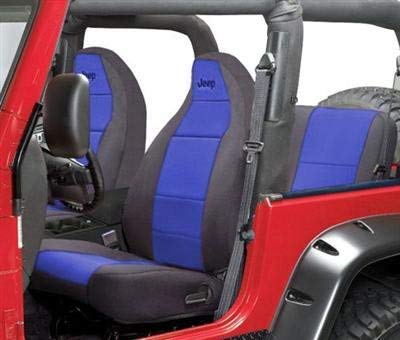 CoverkingFront 50/50 Bucket Custom Fit Seat Cover for Select Jeep Wrangler TJ Models - Neoprene (Blue with Black Sides)
